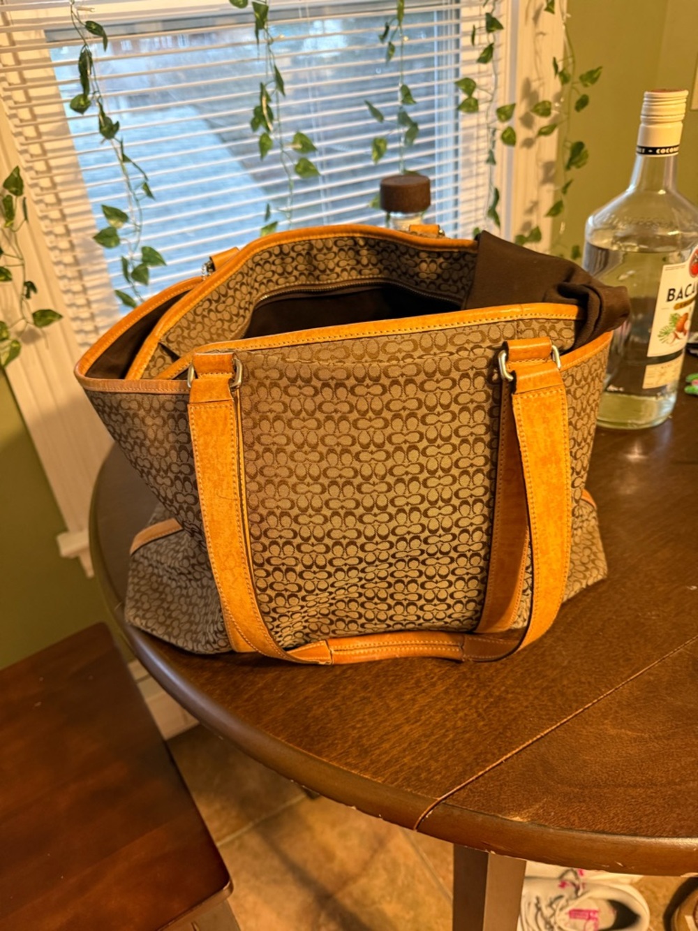 Coach Brown Signature Canvas Tote with Tan Leather Accents